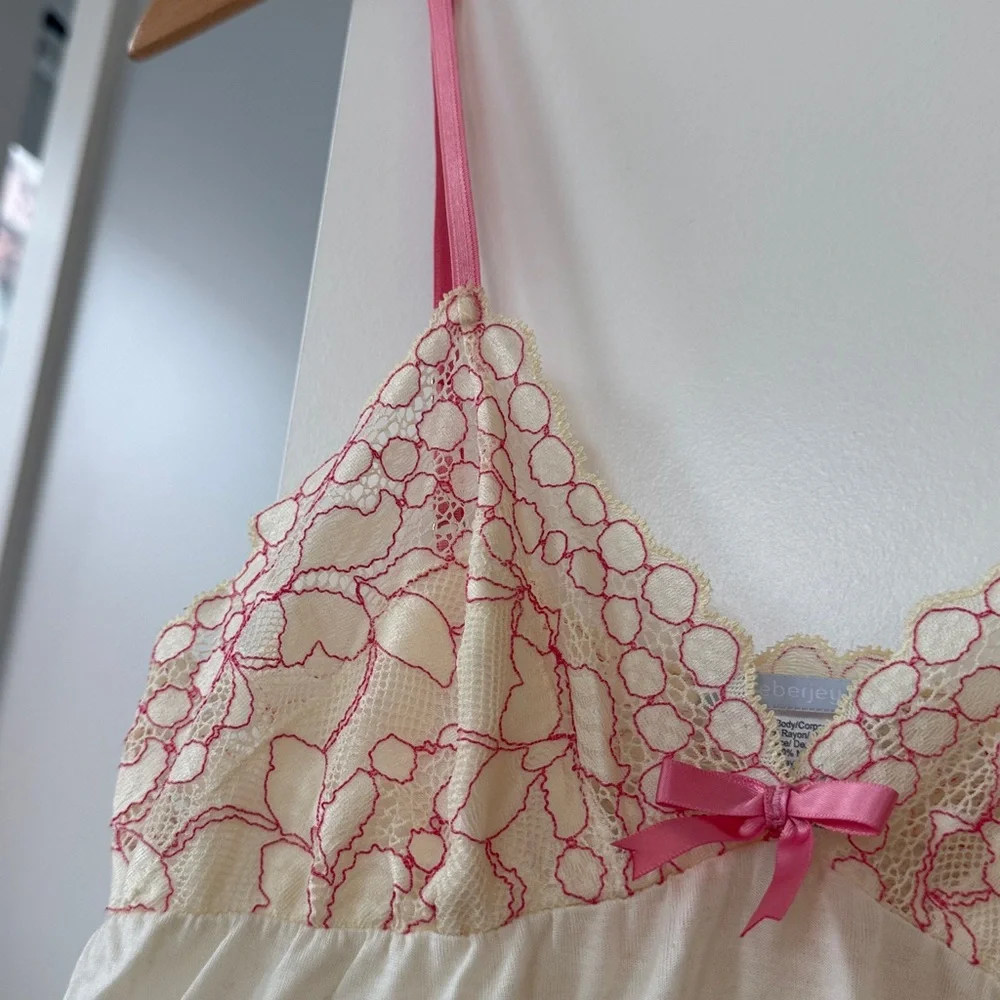 Eberjey Lace Trim Chemise - Cream and Pink - Picture 4 of 5
